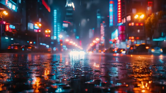 城市夜景车流雨夜