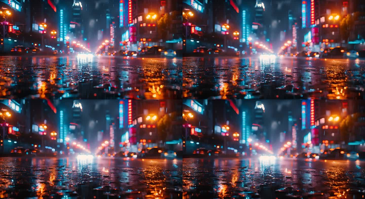 城市夜景车流雨夜