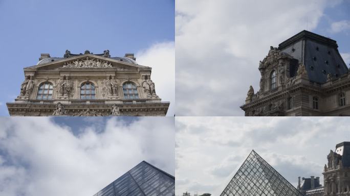 法国巴黎罗浮宫延时摄影欧洲建筑雕塑