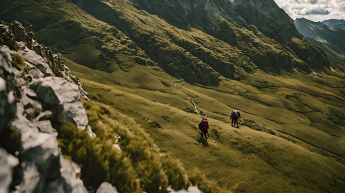 徒步旅行者悬崖 登山 攀登