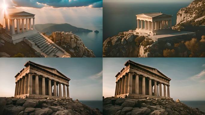 希腊神庙 烟雾  圣经 海边 建筑