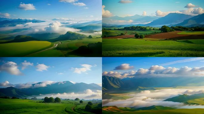 田野山川山脉草原风景