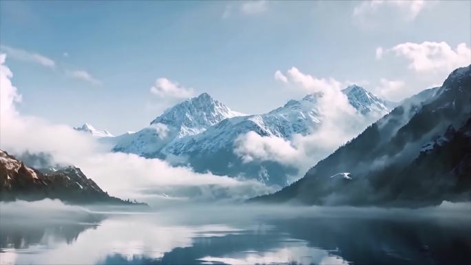 日出雪山山峰山脉云海唯美风景风光ai素材