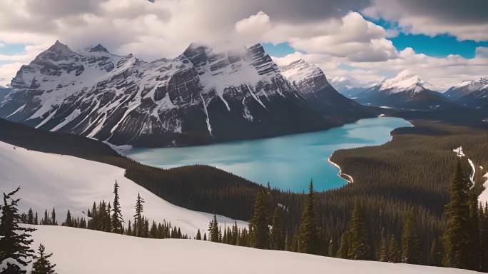 湖光山色：雪山山脉的自然美景