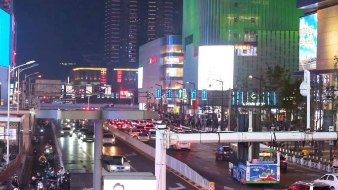 长沙黄兴广场五一广场夜晚夜景车流人流游客