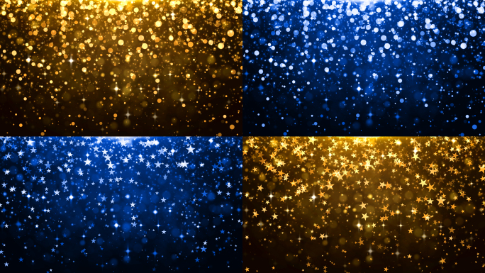 4K金色蓝色粒子瀑布闪烁星幕背景AE模板