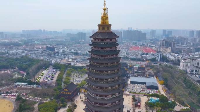 江苏常州天宁禅寺古塔红梅公园航拍天宁区城