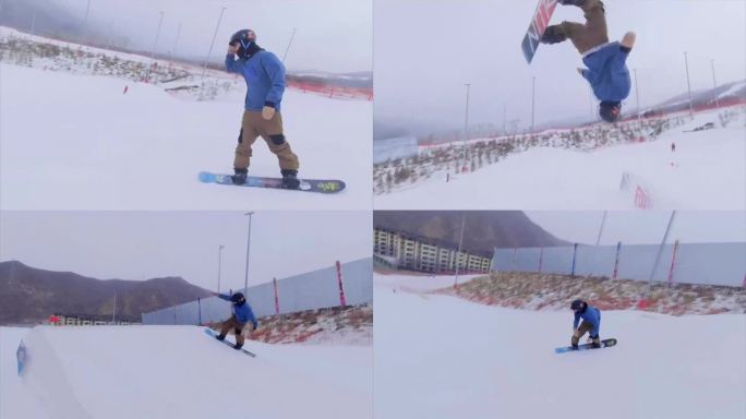 滑雪场内单板滑雪前空翻的男性（合集）