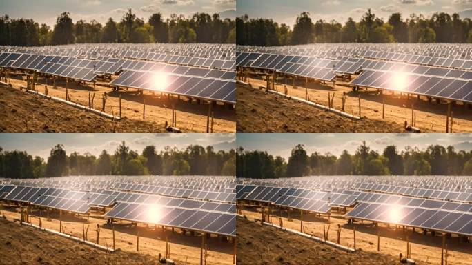 太阳能公园一排排巨大的光伏太阳能电池板