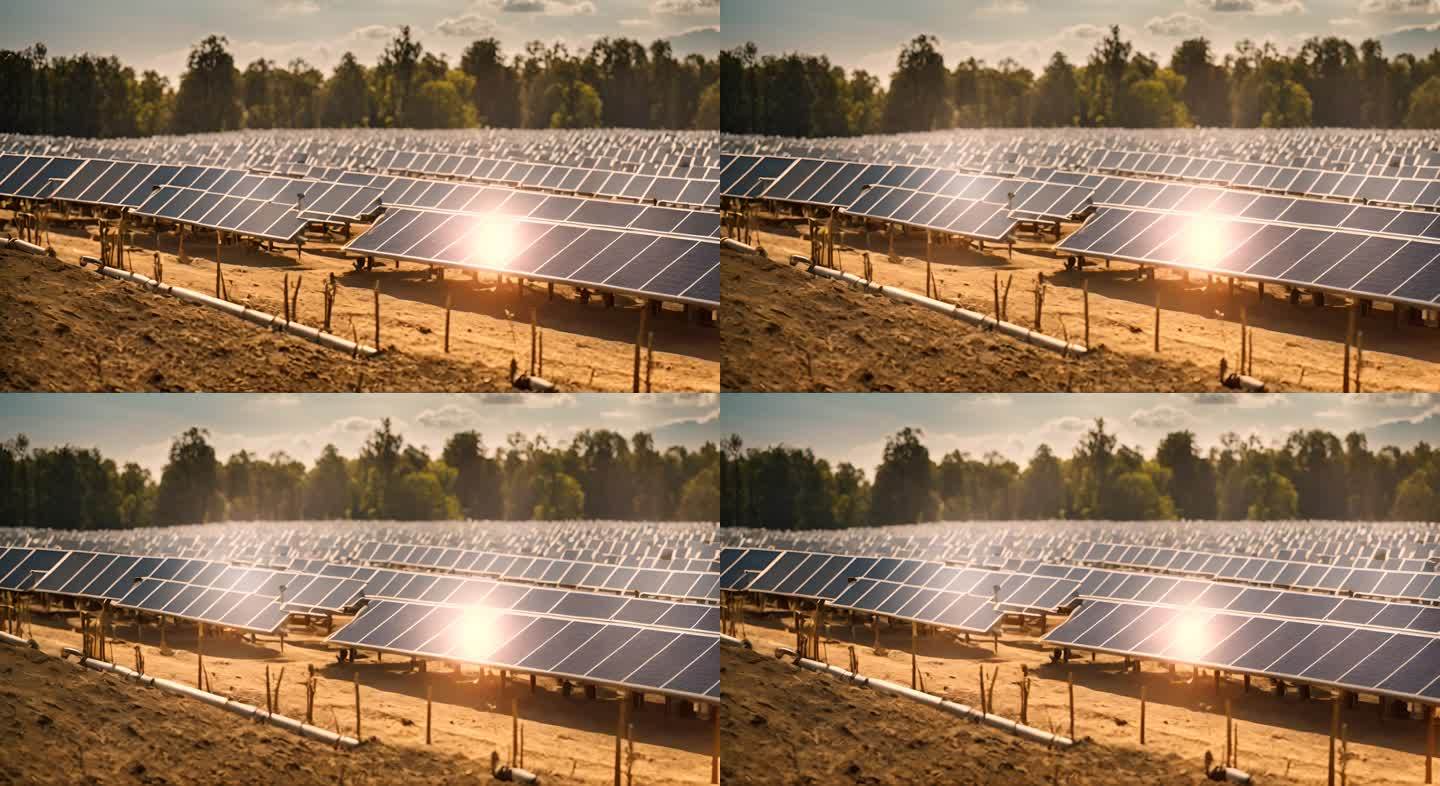 太阳能公园一排排巨大的光伏太阳能电池板