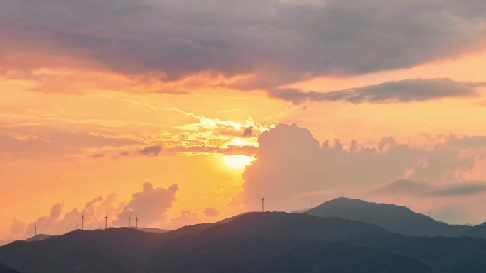 黄昏太阳下山夕阳日落风车