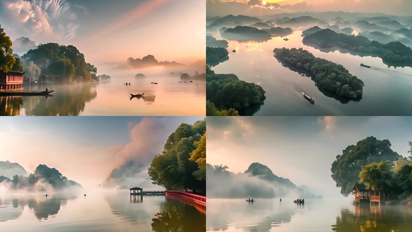 浙江杭州西湖航拍美景风景风光ai素材原创