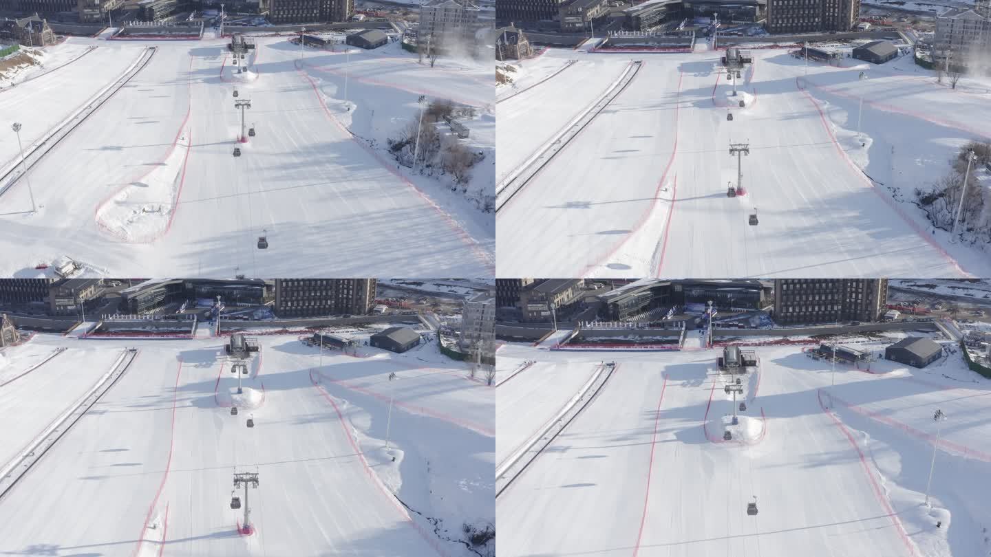 航拍吉林省通化市万峰滑雪场冬季雪季景观