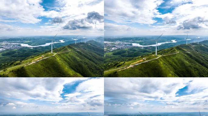 广西横州霞义山风电场风力发电航拍延时