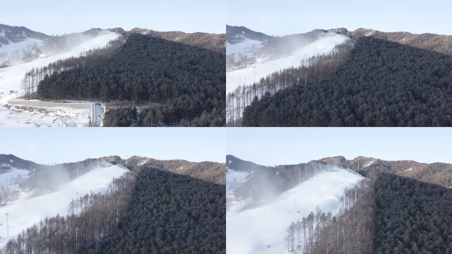 航拍吉林省通化市万峰滑雪场冬季雪季景观