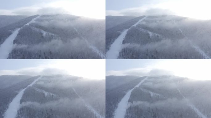 航拍吉林省吉林市永吉北大湖滑雪场雪景全景