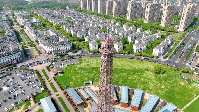 杭州郊区临平区小埃菲尔铁塔巴黎铁塔航拍城