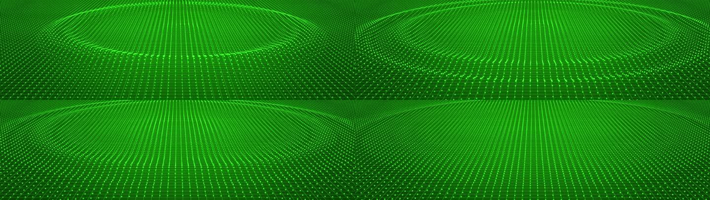 绿色涟漪波纹 青色粒子震荡波 科技背景