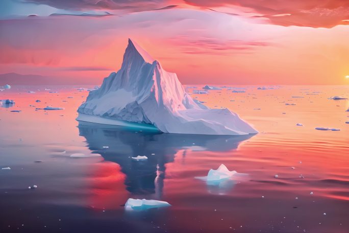 天际海面相接蓝天碧海冰山构成一幅绝美画卷