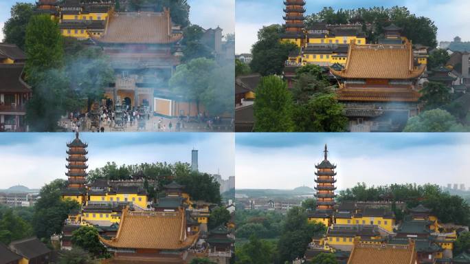 航拍镇江城市地标金山寺