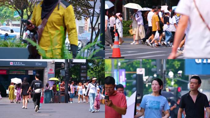 城市夏天暑假酷暑高温炎热街道人群人流汽车