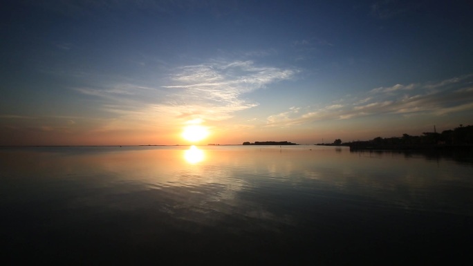 洪泽湖日落余辉倒影 湖面水面视频 夕阳1