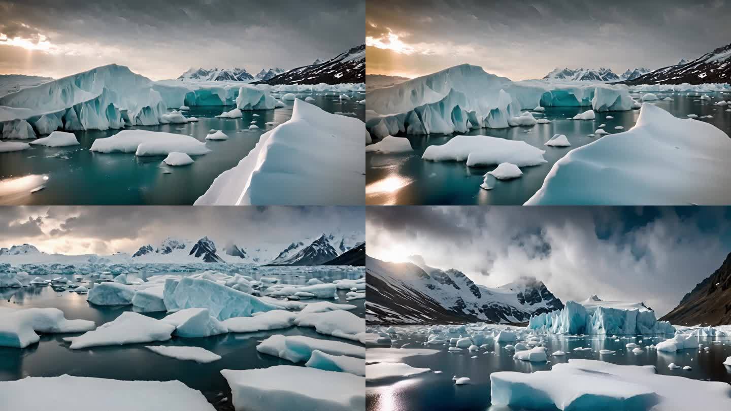 南极冰川北极冰洞冰河冰冻寒带冰川风光