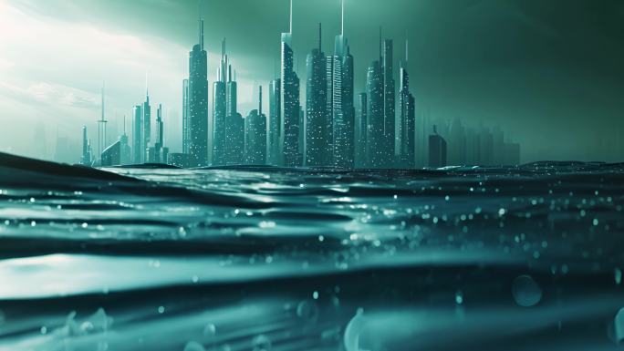 水上城市，被海水包围的现代建筑