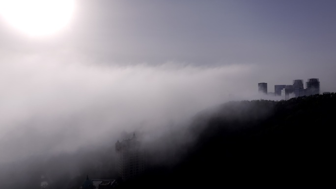 大连市星海广场跨海大桥平流雾航拍