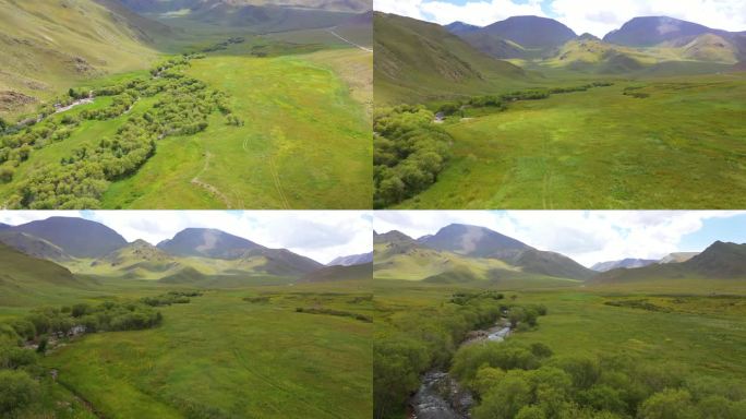 航拍 新疆 草原风光 山脉