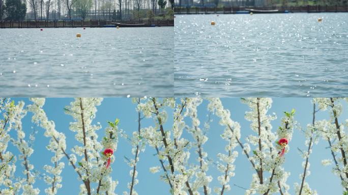 春日里波光粼粼的湖面空镜