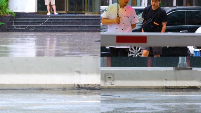 城市马路下雨天雨水雨滴街景街道街头风景风