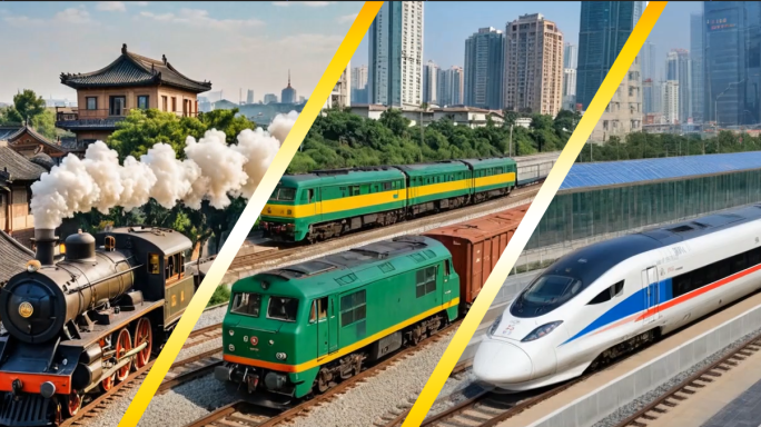 中国铁路发展历程火车进化历史延时摄影动画