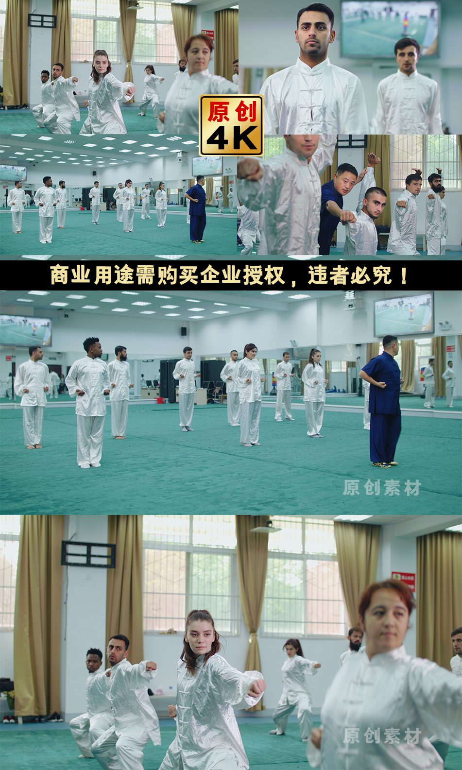 留学生在体育馆上武术课学打拳