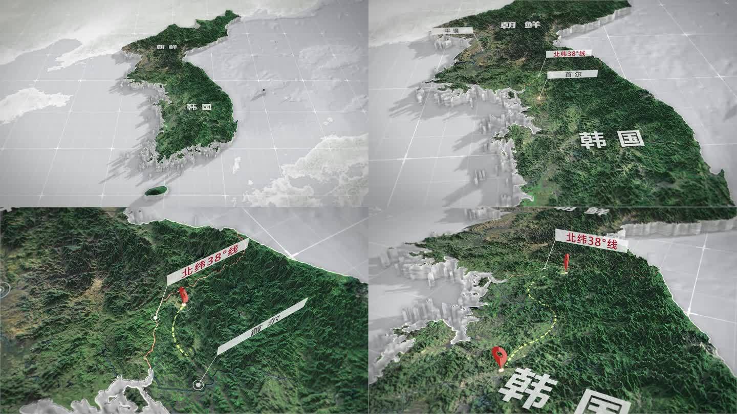 高精朝鲜韩国地图三维3d