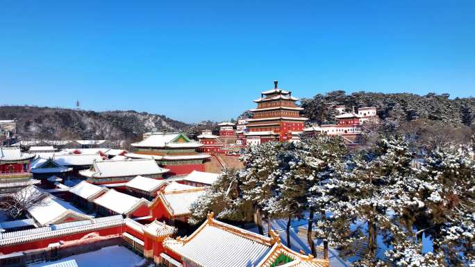 承德普宁寺冬季雪景航拍 外八庙航拍