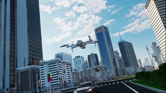 低空经济无人机穿梭低空产业三维动画3D