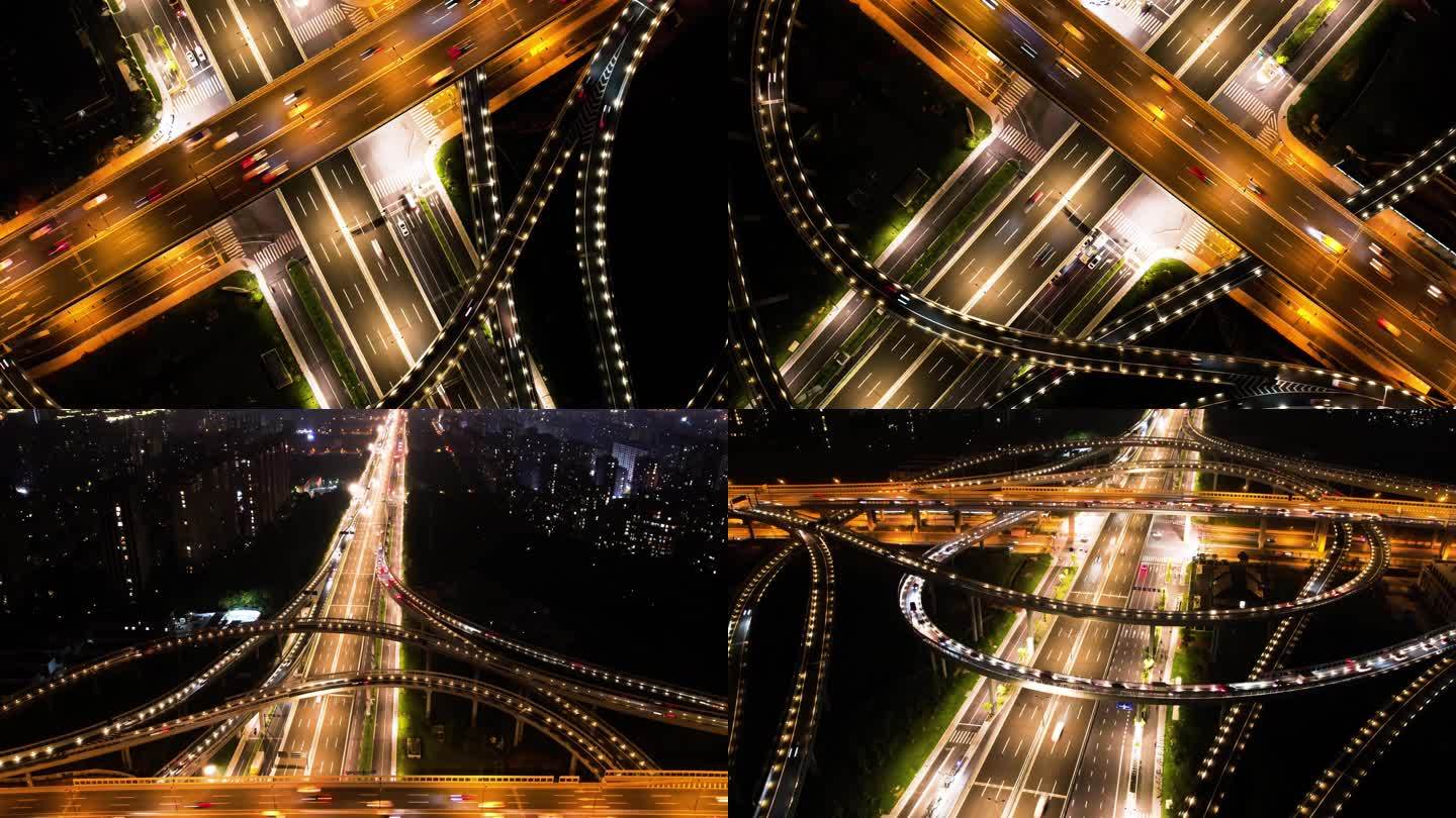 城市立交桥车辆车流夜景延时摄影