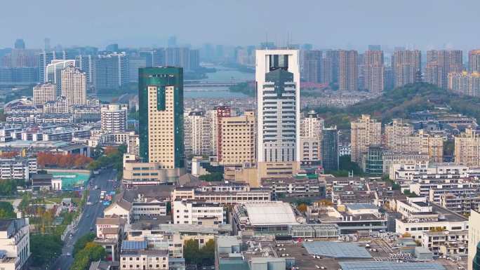 浙江绍兴越城区高楼大厦航拍摩天大楼城市风