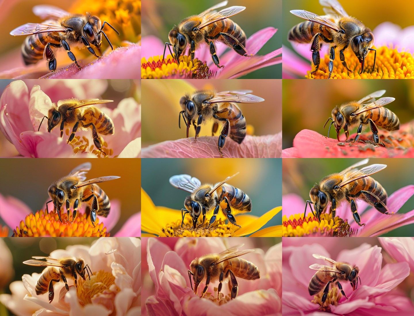 蜜蜂采蜜花粉夏天蜂蜜养蜂植物红花蜜蜂采蜜