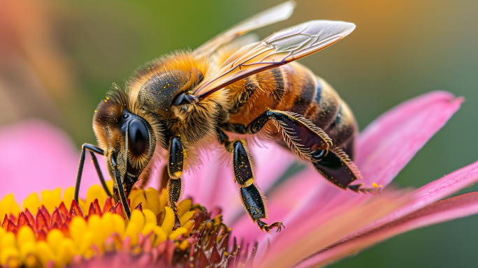 蜜蜂采蜜花粉夏天蜂蜜养蜂植物红花蜜蜂采蜜