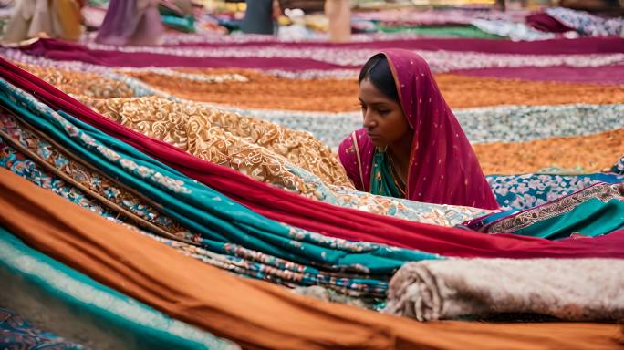 斋浦尔印度亚洲纱丽工厂染色大桶染料劳动