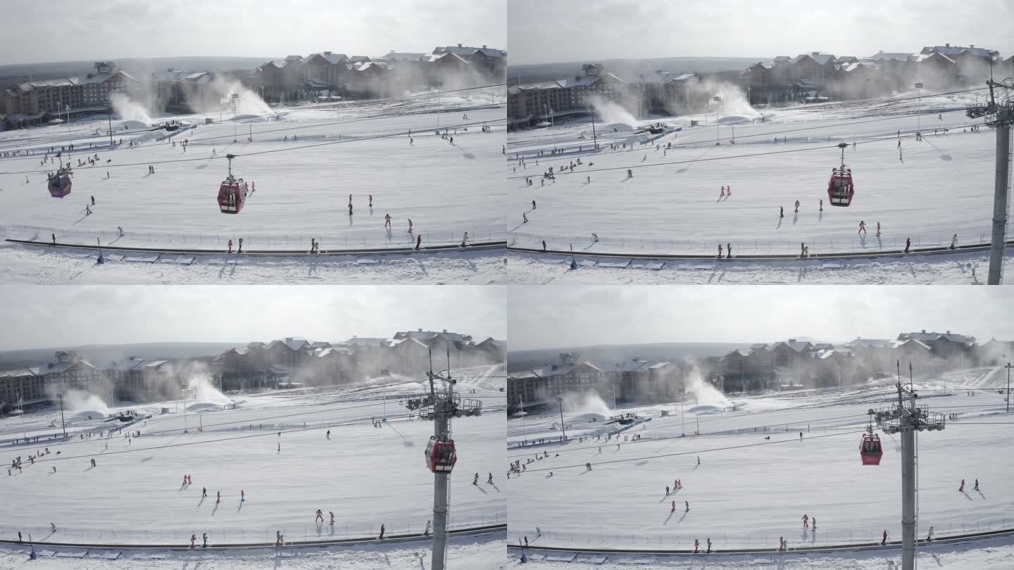 4K航拍吉林省长白山滑雪场冬季雪景风光