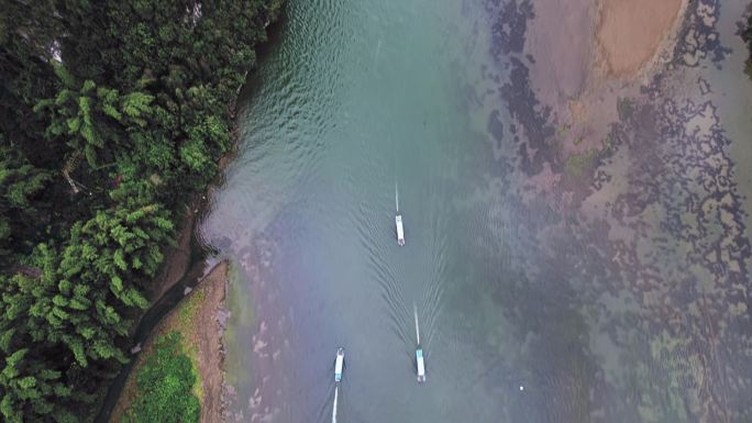 桂林山水烟雨漓江兴坪古镇航拍4K