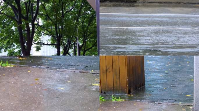 下暴雨下大雨下雨天雨水雨滴街景街道街头风