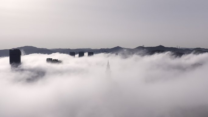 大连市星海广场跨海大桥平流雾航拍