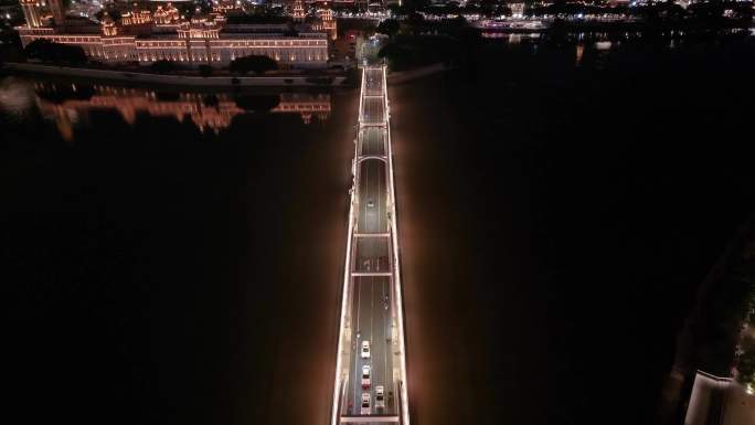 福州台江区解放大桥航拍夜晚夜景车流交通江