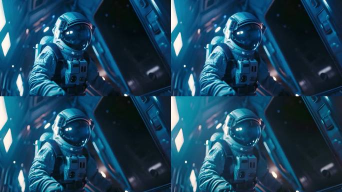 在空间站内穿着宇航服的宇航员