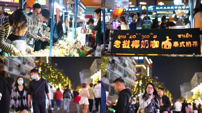 浙江省杭州市武林夜市商圈夜晚夜景逛街购物