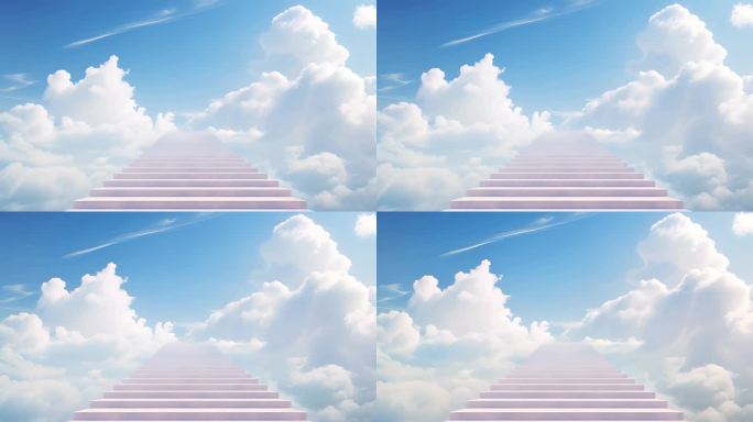 创意简约背景，蓝天白云和梯子